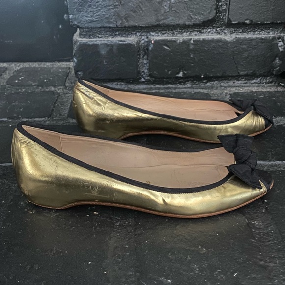 Christian Louboutin gold ballerina peep toe flats - Picture 9 of 16